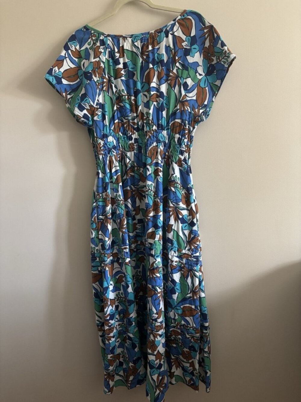 C&C California Linen Blend Maxi Dress Tropical Print Fit And Flare Large Coastal - Picture 7 of 14